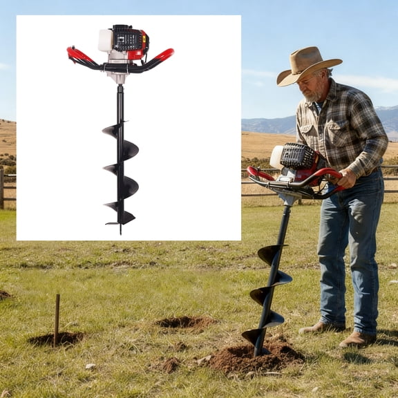 2400W Gas Powered Earth Auger Post Hole Digger, with Drilling specification 7.87x31.49 inches, Gasoline/Engine Oil Mix Ratio:40:1 for Farmland Garden and Planting