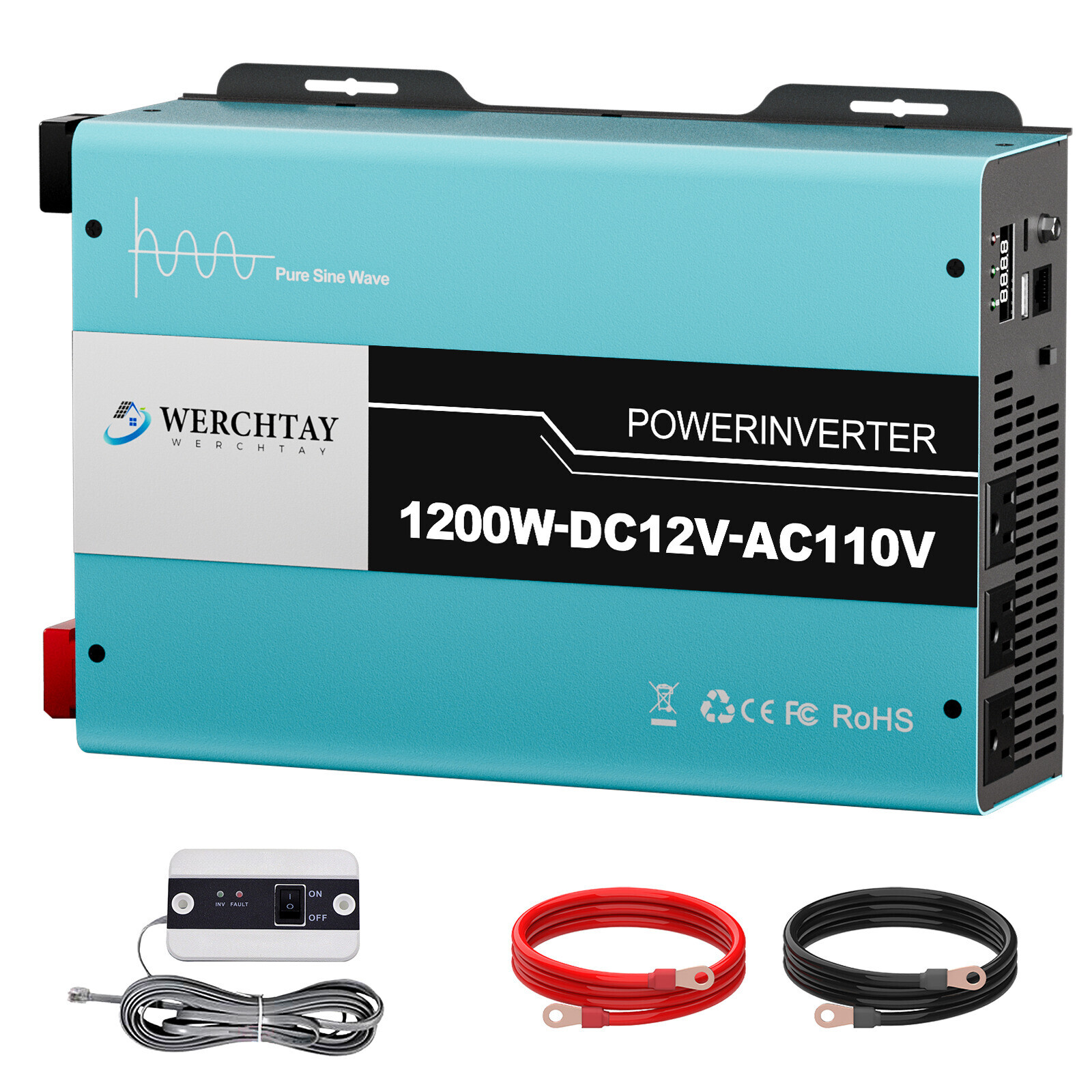 2400W Pure Sine Wave Power 12V DC to110V AC Inverter Charger Converter LCDRemote