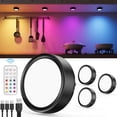 thumbnail image 1 of 2400mAh USB Rechargeable Puck Lights with Remote Control, Black RGB Battery Operated Tap Light Stick on Push LED Under Cabinet Lighting Wireless Magnetic For Kitchen Counter Shelf Closett, 1 of 11