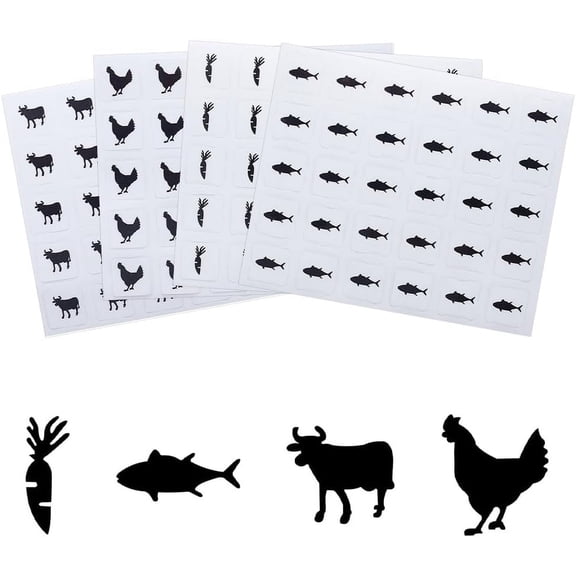2400pcs 4 Styles Black Meal Stickers 0.4 inch Food Choice Sticker Place Card Stickers Carrot/Chicken/Cow/Fish Wedding Meal Indicator Stickers Meal Stickers for Place Cards Party Supplies