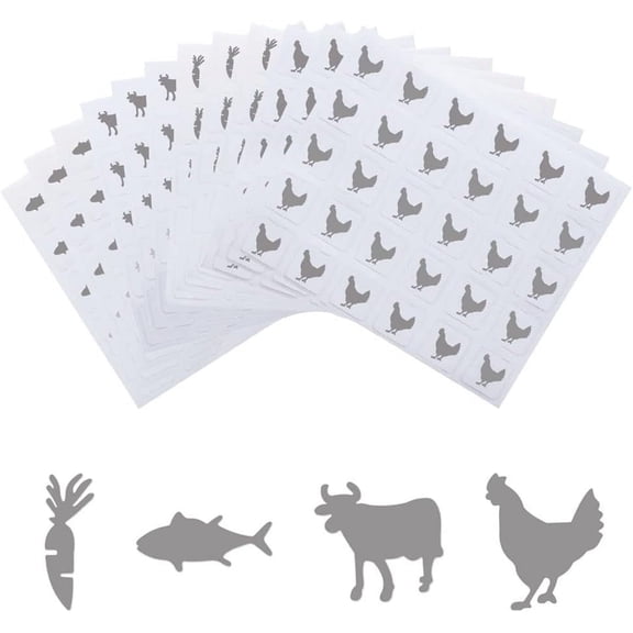 2400pcs 4 Styles Silver Food Choice Stickers 0.5 Inch Cow/Chicken/Fish/Carrot Wedding Meal Indicator