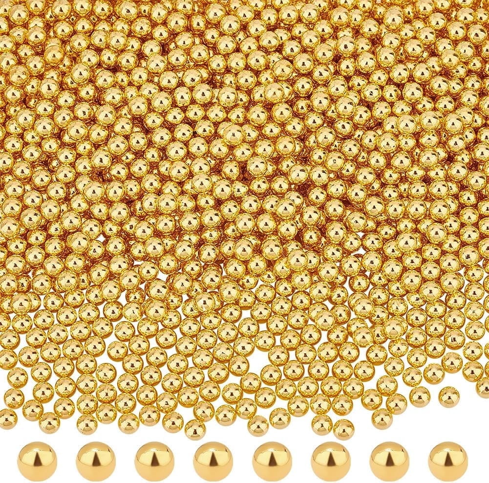 2400pcs 4mm Mini Golden Pearl Beads No Hole Loose ABS Plastic Pearl Beads Resin Filling Material Pearl Beads for Resin Crafting Nail Art Makeup Jewelry Making and Wedding DIY