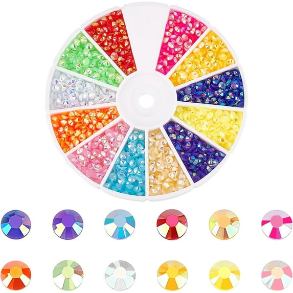 2400pcs Flatback Crystal Rhinestones 12 Color Bulk Jelly Rhinestones Bling Nail Crystals AB Color Rainbow Gems for Tumblers Clothes Shoes Makeup Nail Arts DIY Crafts 3mm/0.12 inch