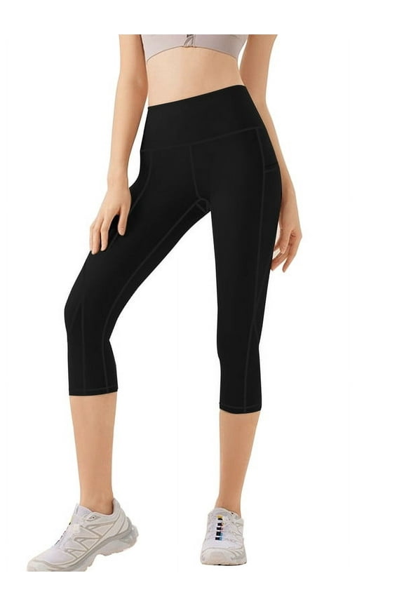 Women's Capri Yoga Leggings High Waisted Pants with Pockets Tummy Control Workout Leggings for Women Athletic Leggings for Yoga Gym Running