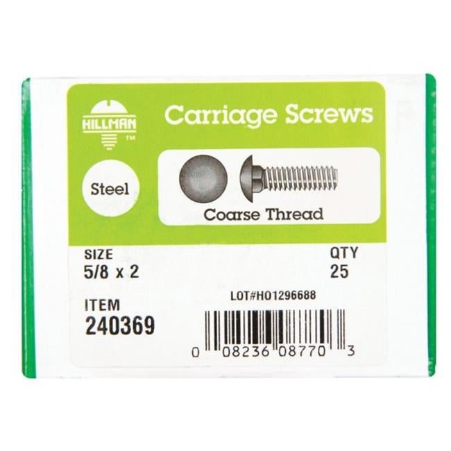 240369 0.63 x 2 in. Round Head Carriage Bolt - Zinc Plated Steel