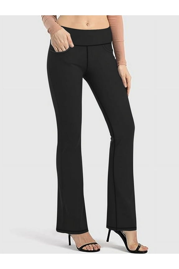High-Waisted Yoga Bootcut Pants with Side Pocket Plus Size Stretchy Workout Leggings for Women Ultra-Comfort Support for Gym Running Yoga Sizes 0XL-5XL