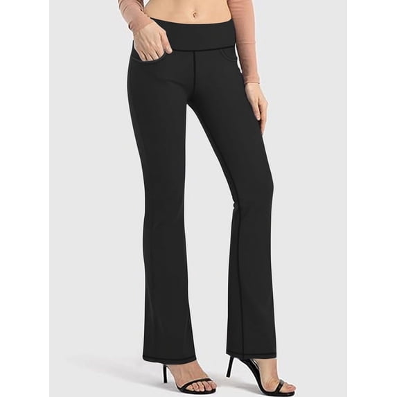 Funidos High-Waisted Yoga Bootcut Pants with Side Pocket Plus Size Stretchy Workout Leggings for Women Ultra-Comfort Support for Gym Running Yoga Sizes 0XL-5XL