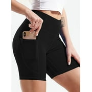 Funidos Plus Size Women's biker Shorts 5XL High-Waisted Yoga Shorts for Women Tummy Control Workout Shorts with Phone Pocket Moisture-Wicking Fabric for Running Gym Yoga