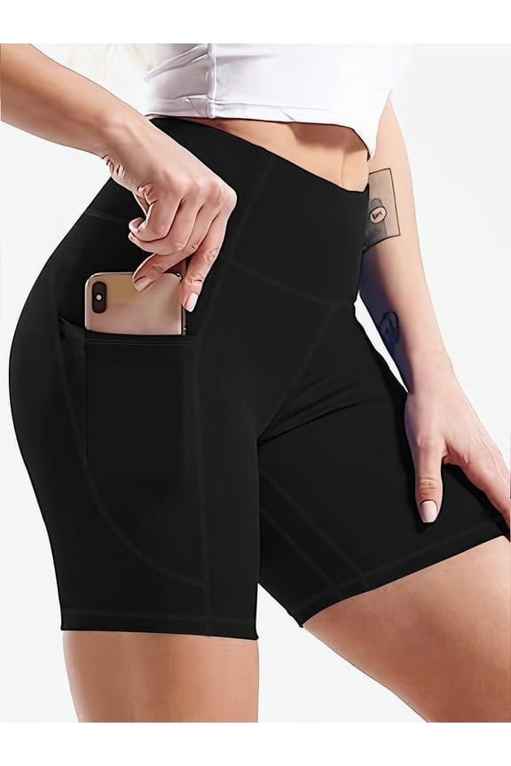 Plus Size Women's biker Shorts 5XL High-Waisted Yoga Shorts for Women Tummy Control Workout Shorts with Phone Pocket Moisture-Wicking Fabric for Running Gym Yoga
