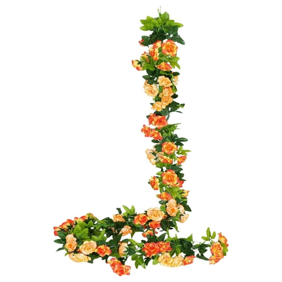 240Cm Orange Multi-Headed Artificial Rose Vine: Silk Flower Garland for Wall, Wedding, or Home Decor – Realistic Hanging Decoration for Living Room, Garden, or Vase Display