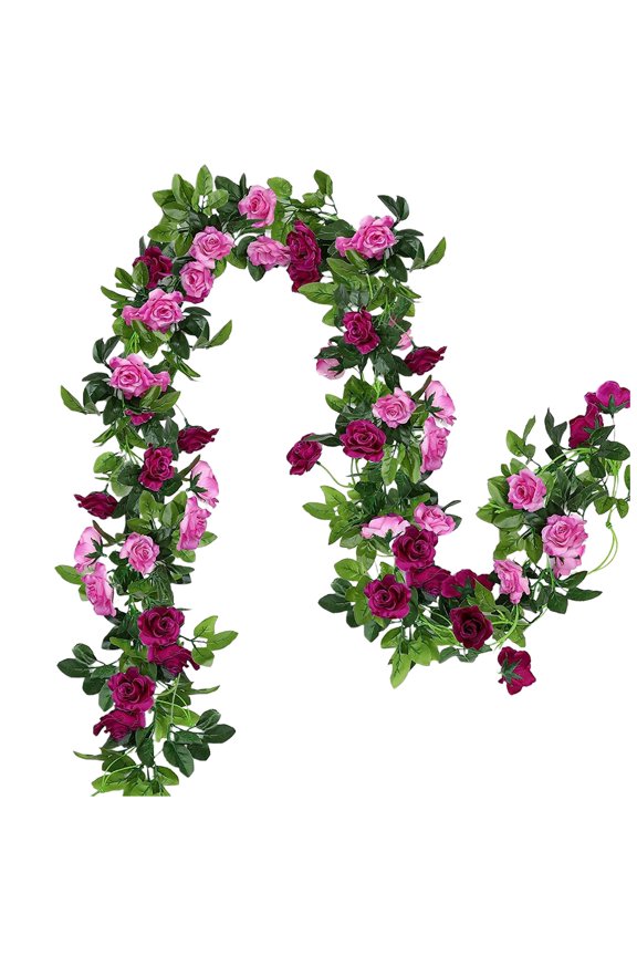 240Cm Red-Pink Multi-Headed Artificial Rose Vine: Silk Flower Garland for Wall, Wedding, or Home Decor – Realistic Hanging Decoration for Living Room, Garden, or Vase Display