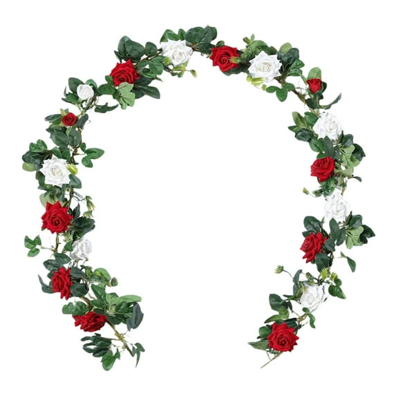 240Cm Red-White Multi-Headed Artificial Rose Vine: Silk Flower Garland for Wall, Wedding, or Home Decor – Realistic Hanging Decoration for Living Room, Garden, or Vase Display