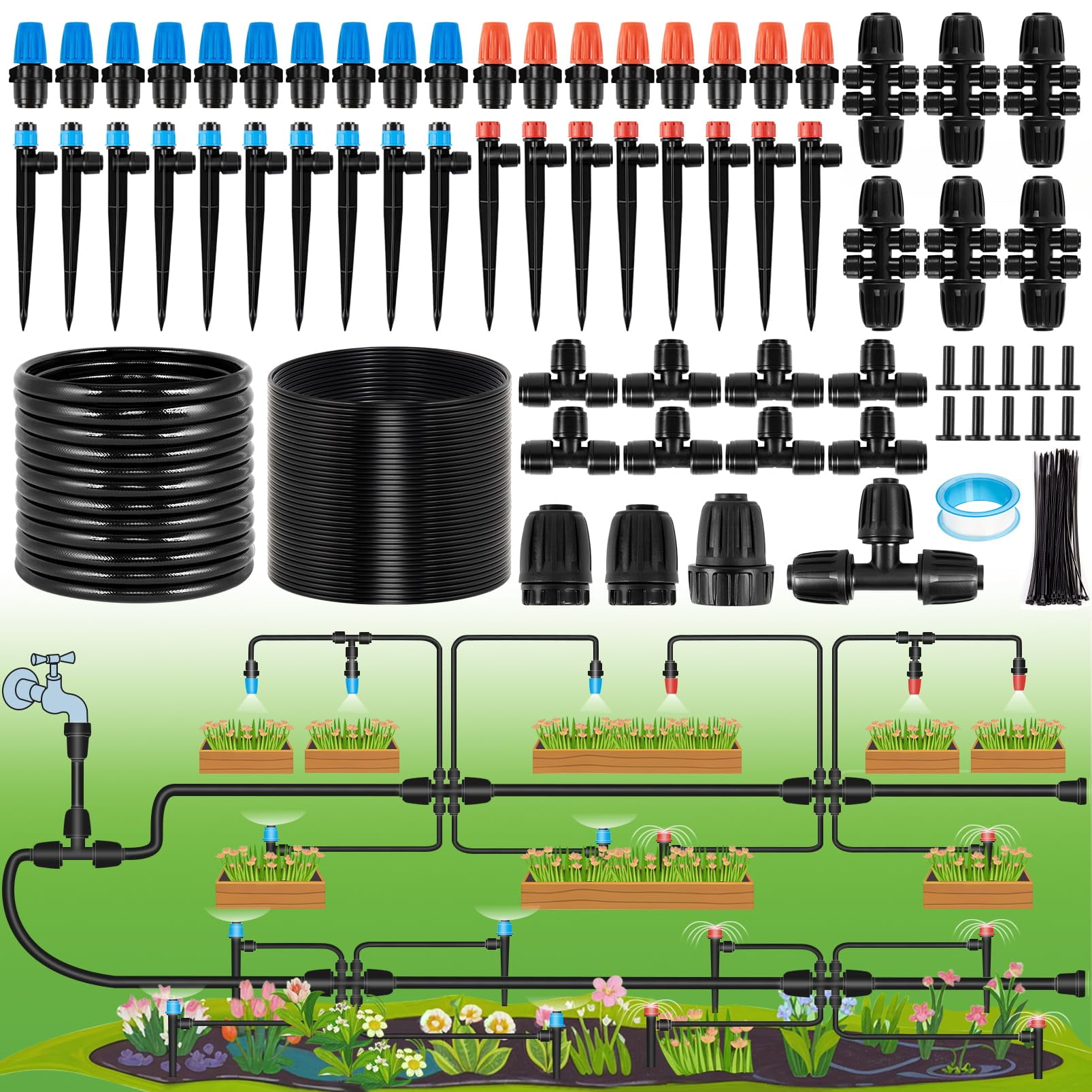 240FT Drip Irrigation System Kits - Automatic Garden Watering Sprinkler Patio Misting Plant Irrigation Water Equipment