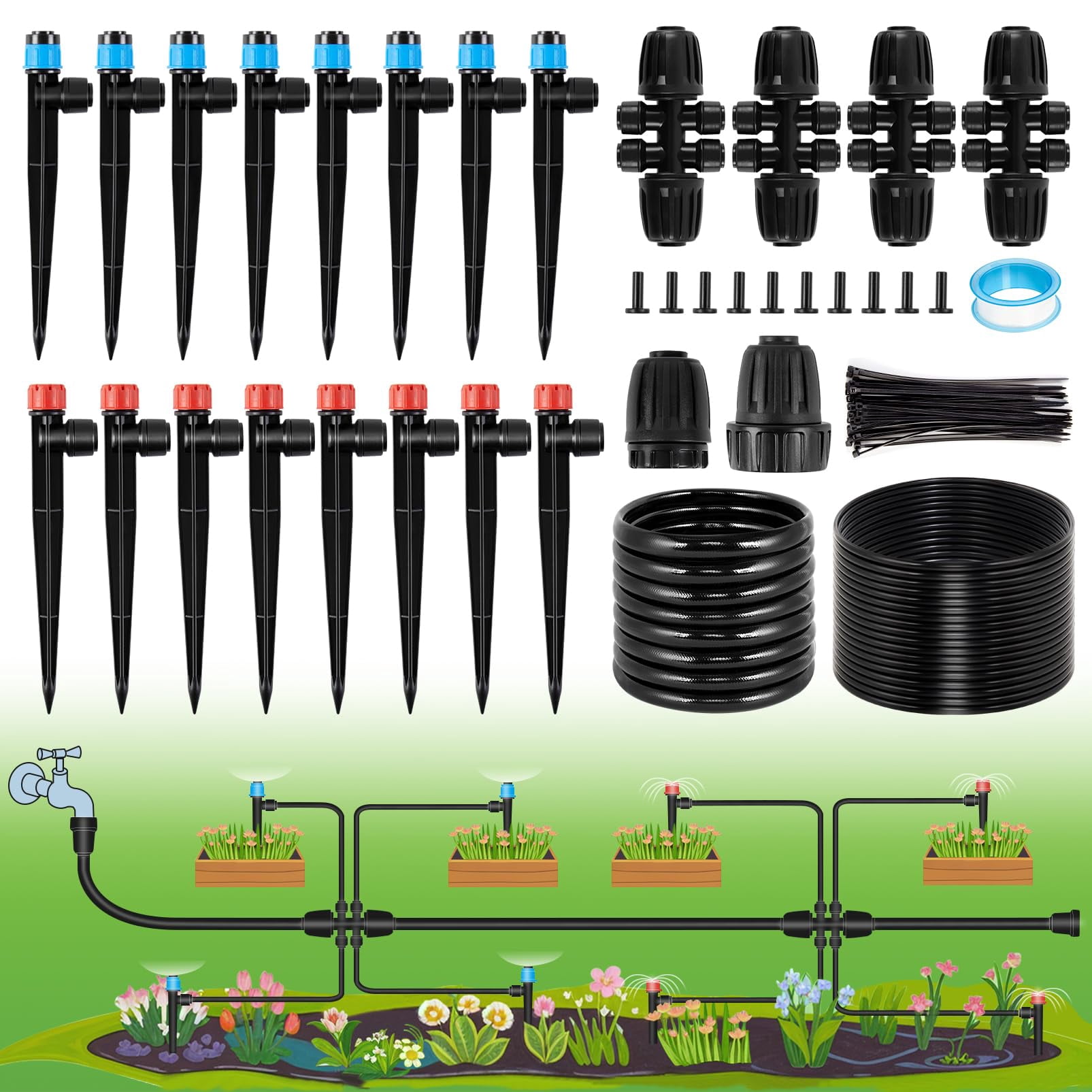 240FT Drip Irrigation System Kits - Automatic Garden Watering Sprinkler Patio Misting Plant Irrigation Water Equipment