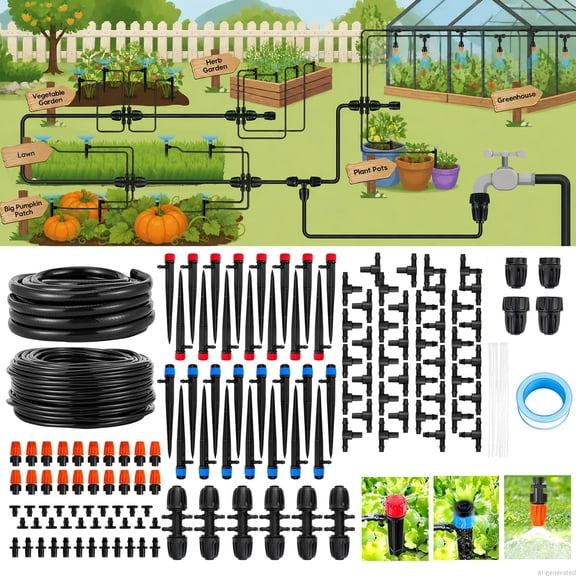 240FT Drip Irrigation System kit, Upgrade Automatic Garden Watering Kit with 1/2 inch Main Tubing 1/4 Distribution Hose, Quick-Connect for Raised Bed, Greenhouse, Lawn, Patio