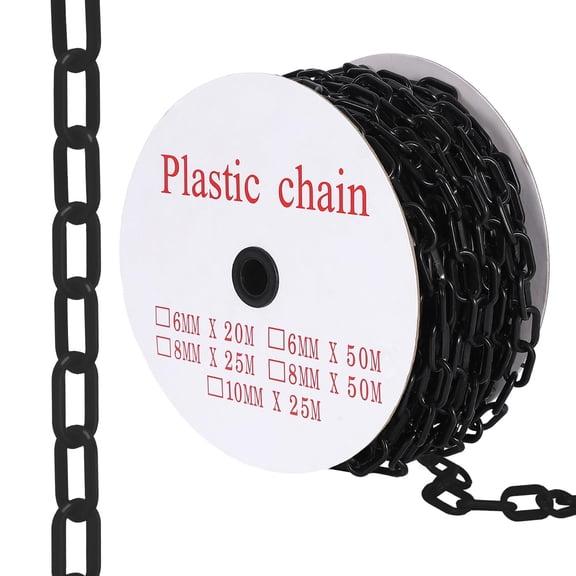 240FT Plastic Barrier Chain Black, 6MM Thick Safety Chain with 1.5-Inch Links, UV Resistant Plastic Chain with 50 Hooks for Crowd Control, Parking Lots, Driveways, Construction & Queue Lines