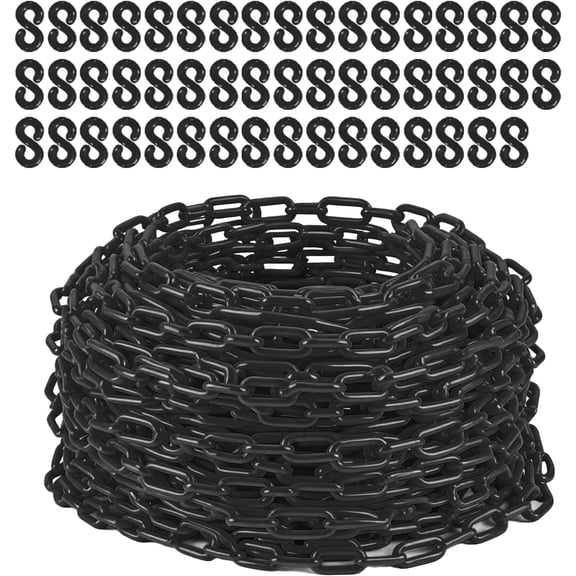 240FT Plastic Barrier Chain Yellow 6MM Thick Safety Chain with 1.5-Inch Links UV Resistant Black
