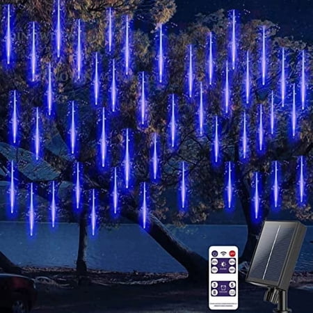 240LED Solar Meteor Shower Lights Outdoor,Waterproof 30cm 10Tubes Falling Rain Cascading Icicle Decorative Lights String Remote Timer For Garden Wedding Party Christmas Decoration.