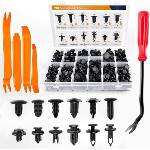 240PCS Bumper Retainer Clips Car Plastic Rivets Fasteners Push Retainer Kit 12 Popular Sizes Auto Push Pin Rivets Set -Door Trim Panel Fender Clips for GM Ford Toyota Honda Chrysl