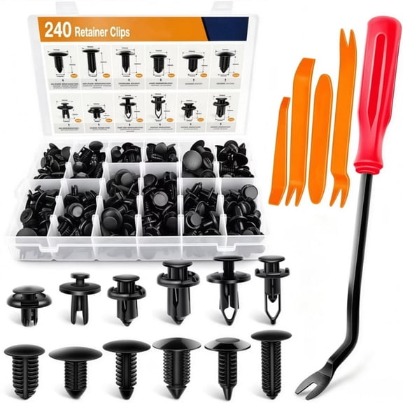 240PCS Car Bumper Retainer Clips Kit - Auto Plastic Rivets & Push Fasteners Set, Most Popular Sizes for Door Trim, Panel