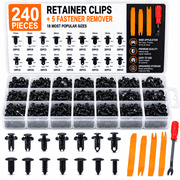 TORQVAULT 240PCS Car Retainer Clips Kit with 5 Trim Removal Tools, Nylon Automotive Push Fasteners for Door Panels, Bumpers & Trim