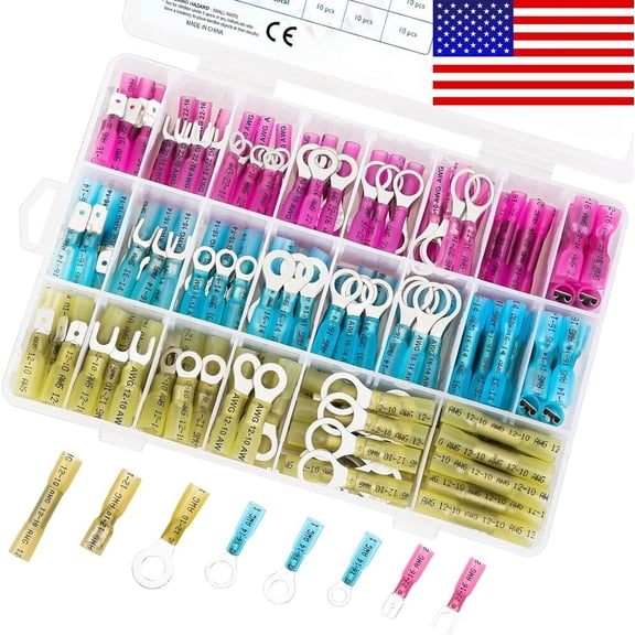 240PCS Heat Shrink Wire Connectors Electrical Crimp Marine Automotive Terminals