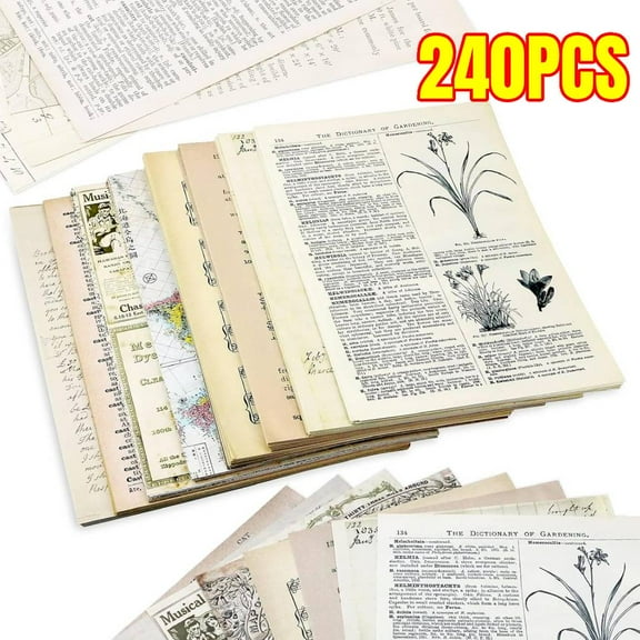 240PCS Junk Journal Pages Vintage Handmade Scrapbook Sheets, Including Newspaper, Mathematics Magazine, Sheet Music for Scrapbooking Diary Decoration, Scrapbook Journals Background Paper
