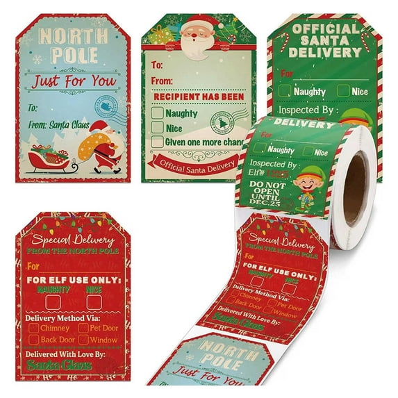 240PCS/Roll Christmas Gift Tags Stickers, 4 Jumbo Designs - Xmas to and from Christmas Name Tags for Wrapping, Holiday Present Self-Adhesive Gift Labels