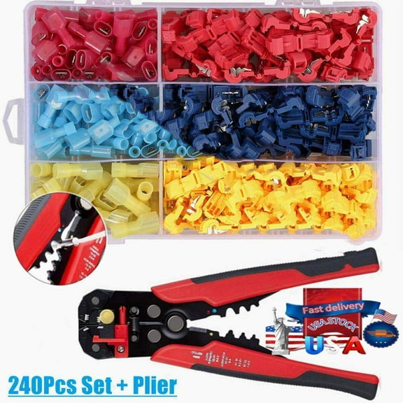 240PCS T-Taps Wire Connectors Quick Splice Terminals Insulated Crimp Cable Kits