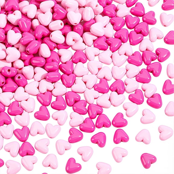 240Pcs 2 Colors Opaque Acrylic Beads Heart Mixed Color 9.5x10.5x7mm Hole: 1.8mm 120pcs/color