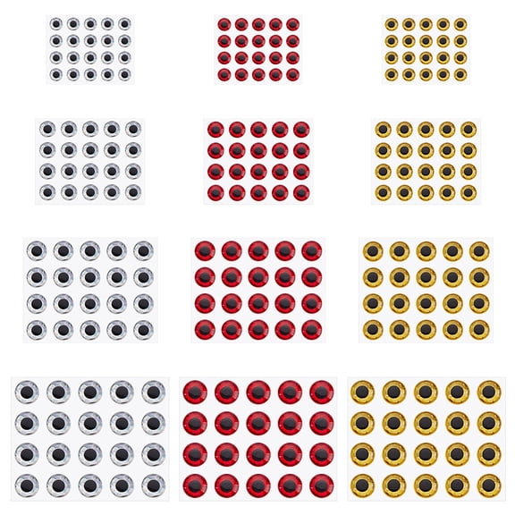 240Pcs 3 Colors Fishing Lure Eyes 3D Simulation Laser Fishing Eyes Sticky Artificial Realistic Lure Eye for Tying Crafts Materials 6mm 8mm 10mm 12mm
