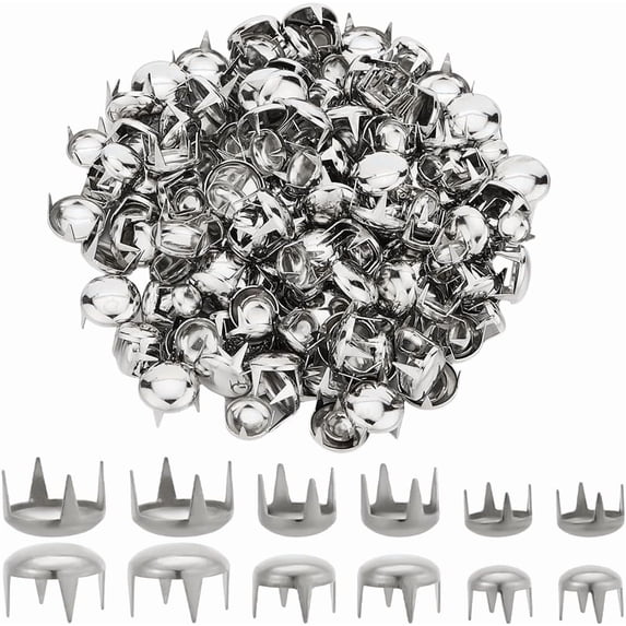 240Pcs 3 Styles Brass Four-Claw Rivets for Beading Craft Decorations Half Round Platinum 6~10x5~7mm 80pcs/style