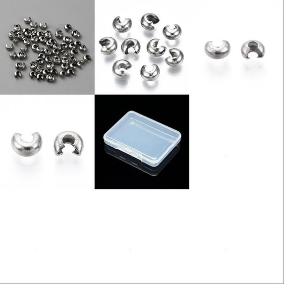 240Pcs 304 Stainless Steel Crimp Beads Covers Stainless Steel Color 3.5~6.5x2~5.8mm 60pcs/style