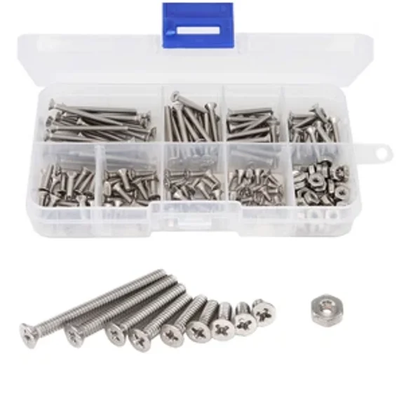 240Pcs #4-40 Flat Phillips Countersunk Head Machine Screws Hex Nuts Assortment.
