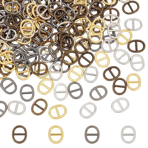 240Pcs 4 Colors Alloy Buckle Clasps For Webbing Strapping Bags Garment Accessories Oval Mixed Color 10.5x8x1mm Hole: 5.5x3.5mm 60pcs/color