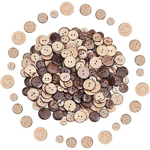 240Pcs 4 Sizes Natural Coconut Shell 2 Holes Buttons Flat Round Coconut Buttons Coconut Brown Shell Buttons for Crafts Sewing Scrapbooking Clothes Decorations 11mm to 20mm