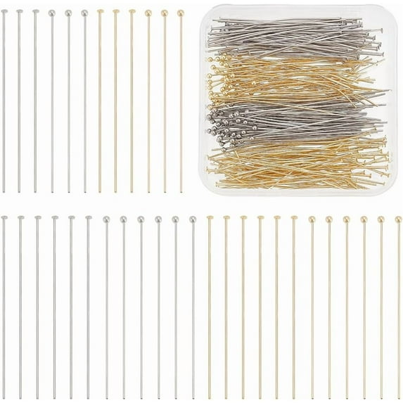 240Pcs 4 Styles 304 Stainless Steel Head Pins Set Including Flat Head Pins and Ball Head Pins Mixed Color 50x0.6~0.7mm 21~22 Gauge Head: 1.5~2mm 60pcs/style