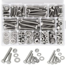 240Pcs SAE Hex Bolts and Nuts Assortment Kit, 3/8" 1/4" 5/16" Machine Screws Set with Lock & Flat Washers Wall Plate Screws Silver