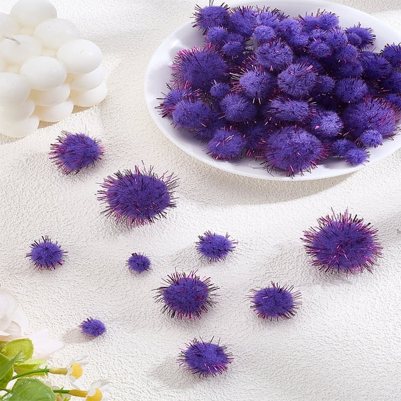 240Pcs 5 Styles Handmade DIY Craft Pom Pom Yarn Pom Pom Balls with Metallic Cord Indigo 1-3cm