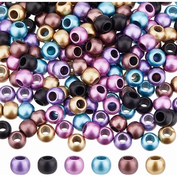 240Pcs 6 Colors Metallic Acrylic Large Hole Beads 10x8mm Rondelle Mix European Style Beads Loose Bead Bulk for Bracelets Necklace Jewelry Making DIY Crafts Hole: 4.8mm Mixed Color