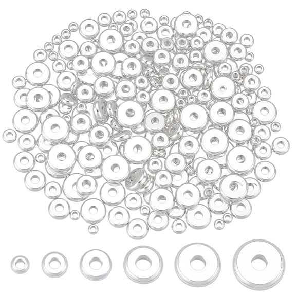 240Pcs 6 Styles Flat Round Spacer Beads 3/4/5/6/7/8mm Brass Disc Loose Beads Rondelle Silver Spacer Beads Bulk for Jewelry Making