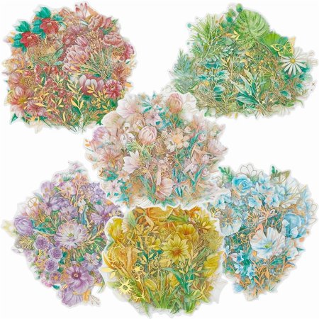 240Pcs 6 Styles Holographic Flower Stickers Watercolor Floral Sticker Botanical Plants PET Waterproof Adhesive Scrapbooking Wall Stickers Decals for Journals Planner Laptop Resin Crafts