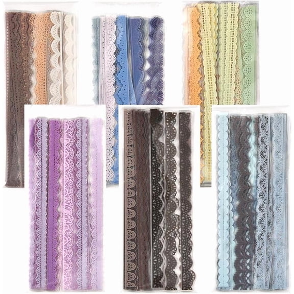 240Pcs 6 Styles Lace Pattern Tape Scrapbook PET Tape Colorful Vintage Retro Border Hollow Photo Frame Masking Adhesive Stickers Rolls