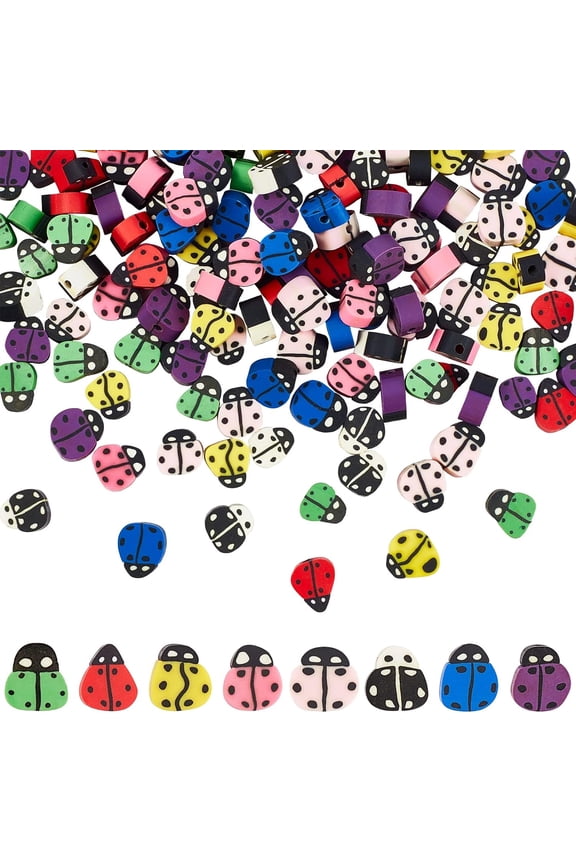 240Pcs 8 Colors Handmade Polymer Clay Beads Ladybug Polymer Beads Polymer Clay Beads Kit for Bracelet Necklace Jewellery Making Hole: 1.5~2mm