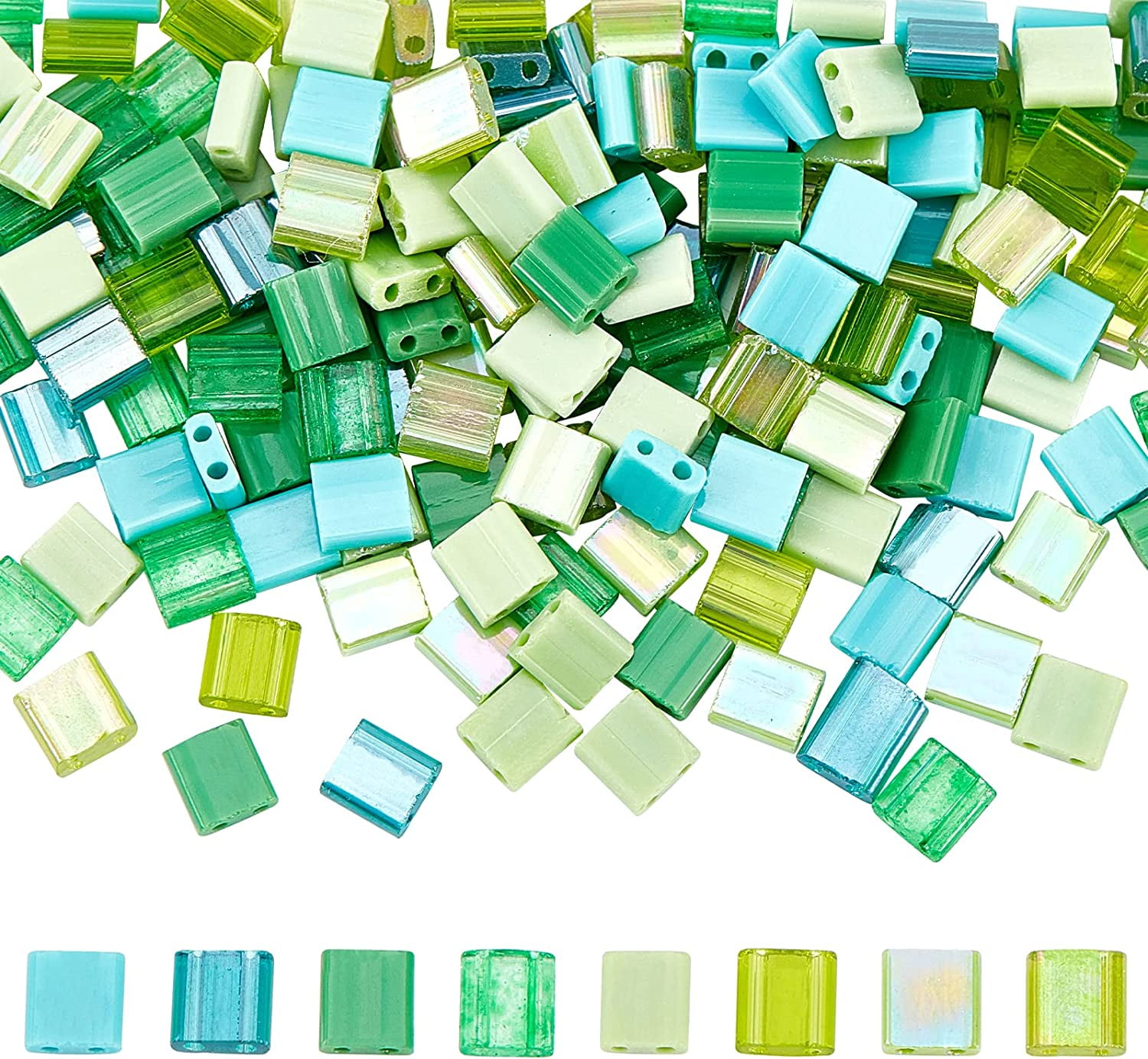 240Pcs 8Colors Green Tila Beads 5 * 5mm Glass Seed Beads Rectangle