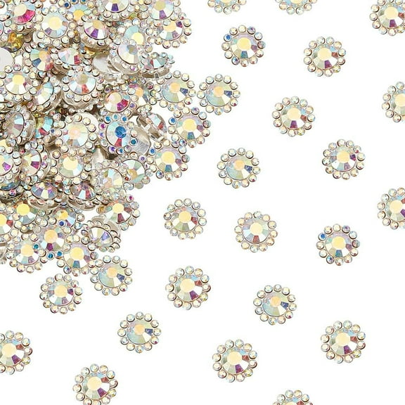 240Pcs AB Rhinestone Buttons Rhinestone Embellishments Buttons 12mm AB Crystal Flower Buttons Flatback Crystal Sewing Buttons