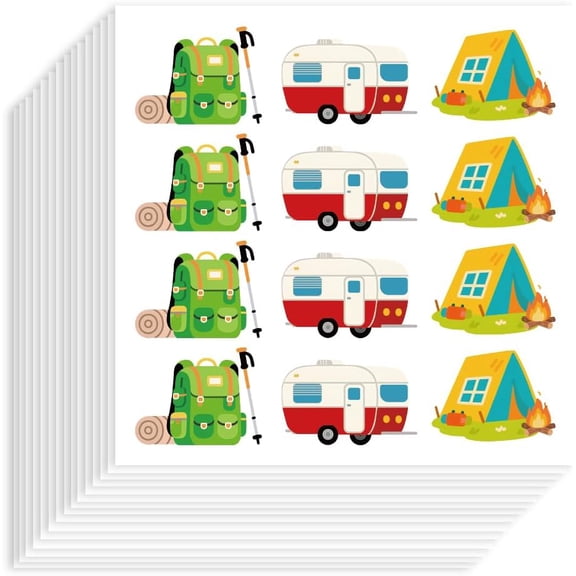 240Pcs Camping Sticker 90x90mm Self-Adhesive Paper Decorative Stickers Waterproof Tent Backpack Planner Decals for DIY Making
