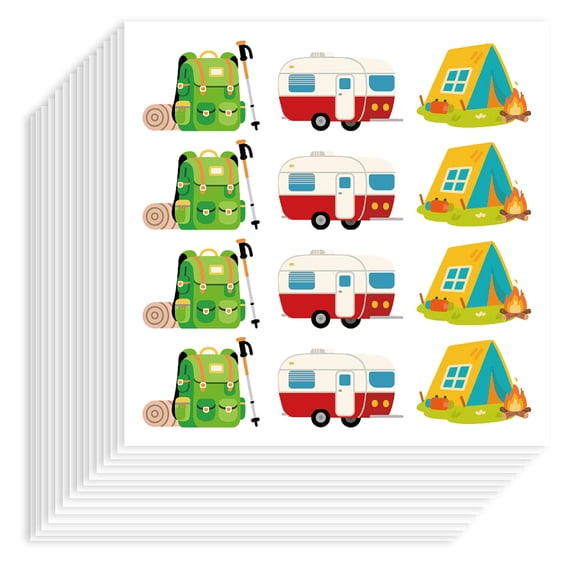 240Pcs Camping Sticker 90x90mm Self-Adhesive Paper Decorative Stickers Waterproof Tent Backpack Planner Decals for Party Gift Scrapbook Calendar