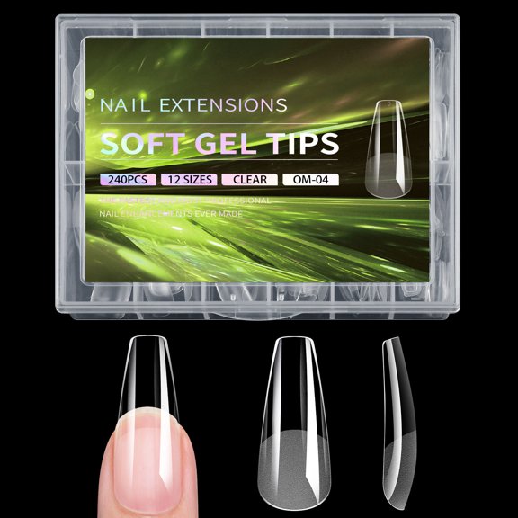 240Pcs False Nail Tips – Clear Nails – Half Matte Glue-On Press On Nails for Acrylic & Gel Extensions – DIY Manicure, French Nail Art, 12 Sizes