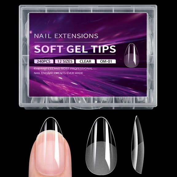 240Pcs False Nail Tips – Clear Nails – Half Matte Glue-On Press On Nails for Acrylic & Gel Extensions – DIY Manicure, French Nail Art, 12 Sizes